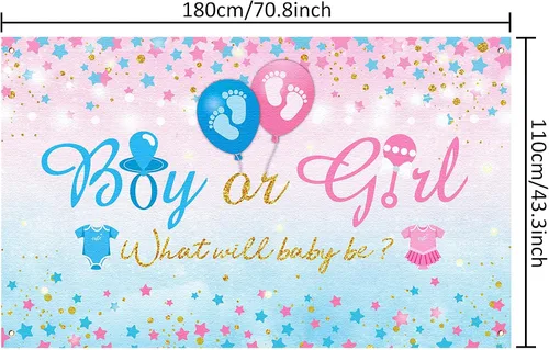 Vista 2 de Fondo de revelación de género para niño o niña, fondo azul y rosa para fiesta de revelación de género, cartel con texto en inglés «What Will Baby