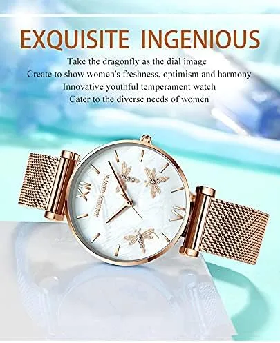 Vista 5 de Hannah Martin - Reloj de libélula para mujer vestido de lujo de cuarzo para mujer caja de embalaje de regalo para mujer