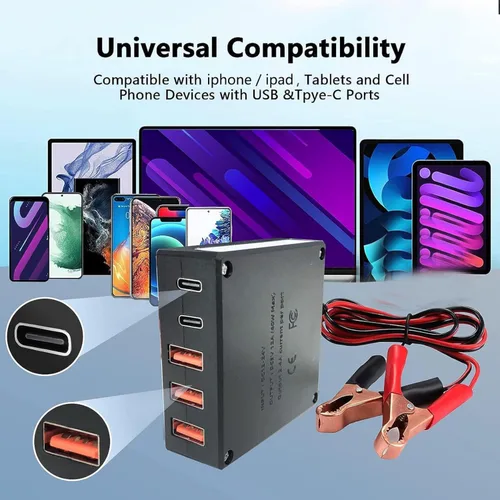 Vista 4 de 12V 24V a USB USB-C Buck Conversión Cargador Multi Puerto Adaptador Salida DC 5V 12A 60W