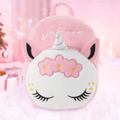 Vista 2 de Mloovnemo Mochila de hombro para niños de 1 a 5 años de edad preescolar de felpa de unicornio, Mochila de hombro preescolar de viaje de felpa