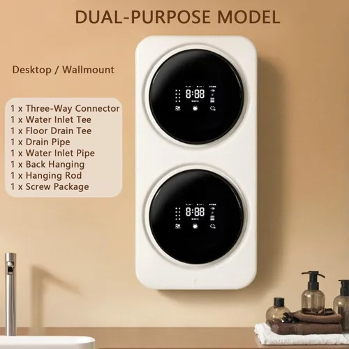 Vista 7 de 2 x 3.5 L Secadora de lavado portátil con panel de control, lavadora de ropa con bañera de acero inoxidable, 4 modos, secadora eléctrica