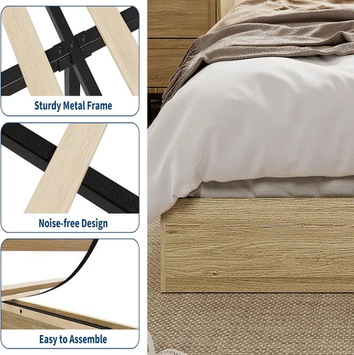Vista 5 de GarveeHome - Marco de cama con plataforma de madera, marco de cama individual sin cabecero Marco de cama de suelo, diseño de perfil bajo, soporte