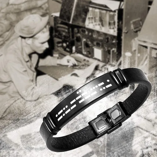 Vista 6 de Morse Code - Pulsera de cuero para hombre, con grabado de código secreto para novio, padre, esposo, para él, pulsera con mensaje oculto