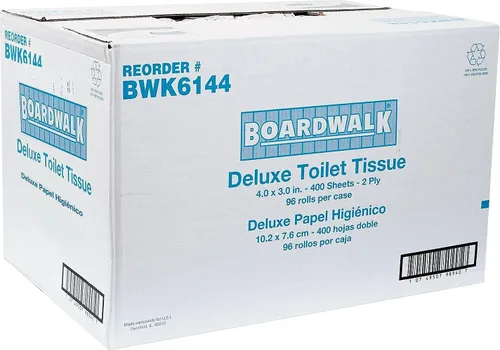 Vista 2 de Boardwalk 6144 - Papel higiénico de dos capas, 4 x 3 hojas, 400 hojas, rollo de 96 rollos
