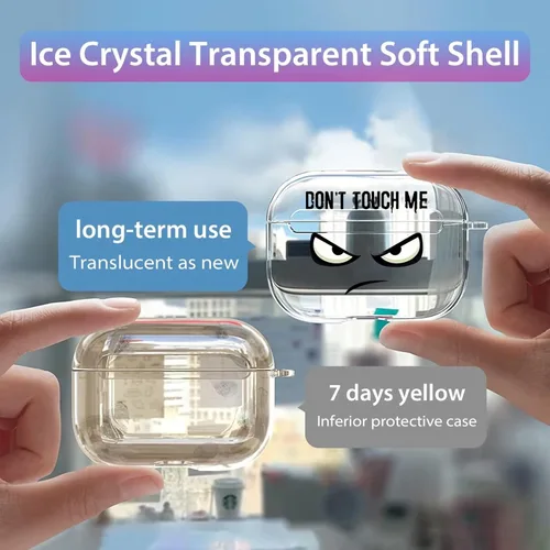 Vista 3 de Funda transparente para AirPod Pro 2019, Don't Touch My PODS, funda negra con llavero de ojos grandes, linda caricatura para AirPods Pro, funda