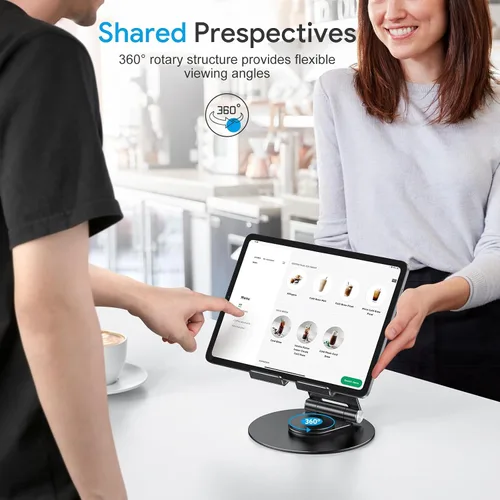 Vista 2 de OMOTON Soporte giratorio para tablet iPad con base giratoria 360°, soporte plegable ajustable para dibujo, compatible con iPad Pro/Air/Mini y más