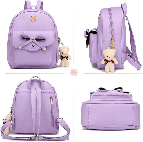 Vista 6 de MACCINELO Linda mochila de cuero para mujer, mochila pequeña con lazo para regalo de niñas, bolsa de hombro para mujer, 3