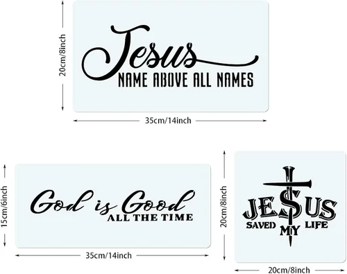Vista 7 de 14 plantillas cristianas para pintar sobre madera, letrero bíblico motivacional con texto en inglés "Faith God Fidence Be Still", plantillas