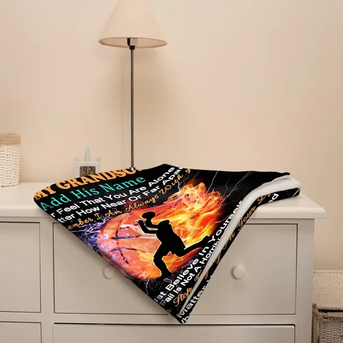 Vista 4 de Manta personalizada con nombre de nieto de la abuela y el abuelo de 40 x 50 pulgadas, regalo personalizado con nombre de niño, manta de baloncesto