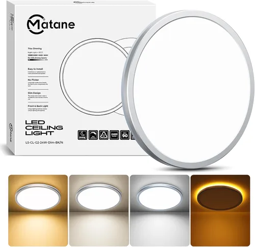 Vista 11 de Matane Lámpara de Techo LED Empotrada de 12 Pulgadas con Luz Nocturna, 24W 2400LM 3000K/4000K/5000K Seleccionable, Luces de Techo Regulables