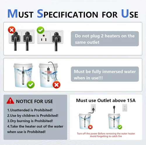 Vista 7 de BSEED Calentador de agua de inmersión eléctrico, calentador de agua portátil de calentamiento rápido de 2000 W con apagado automático, protector