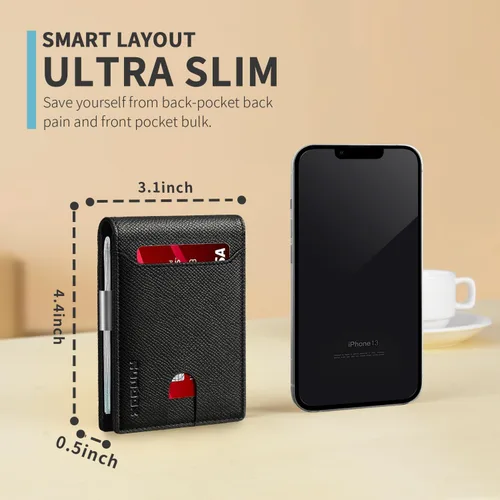 Vista 83 de RUNBOX - Carteras delgadas para hombre, cartera de piel con pinza para el dinero, cartera de bolsillo frontal con bloqueo RFID, tarjetero