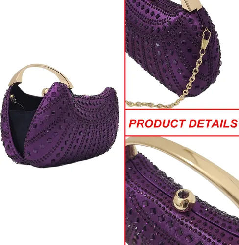 Vista 3 de HUANG ZHUANG Elegante bolso de mano de cristal con diamantes de imitación para mujer, bolso de fiesta, boda, baile de graduación, bolsa brillante