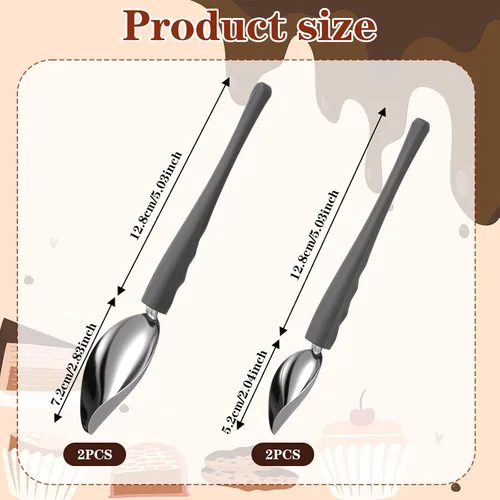 Vista 2 de Juego de 4 cucharas de decoración de dibujo de precisión culinaria profesional, cucharas multiusos de acero inoxidable para chef de dibujo