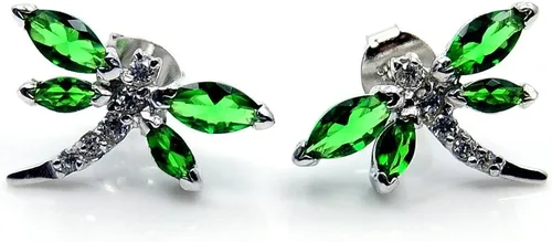 Vista 4 de Aretes de plata de ley con circonita cúbica verde y libélula, Plata de ley Circonita cúbica, Circonia cúbica