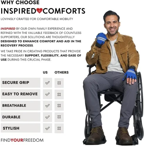 Vista 5 de Inspired Comforts Guantes para silla de ruedas, pulgar completo sin dedos, con agarre antideslizante, transpirables y reflectantes