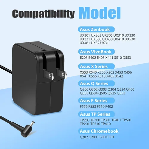 Vista 2 de 45W 19V 2.37A Adaptador de CA Cargador para portátil Cargador de repuesto para ASUS UX305 UX305L UX305F UX305C UX303U UX330 UX330U X331UA UX360C