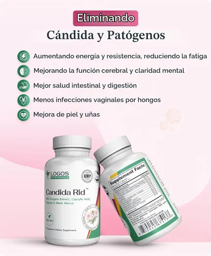 Vista 4 de Candida Rid Suplemento herbario con extracto de orégano y probióticos, 60 cápsulas
