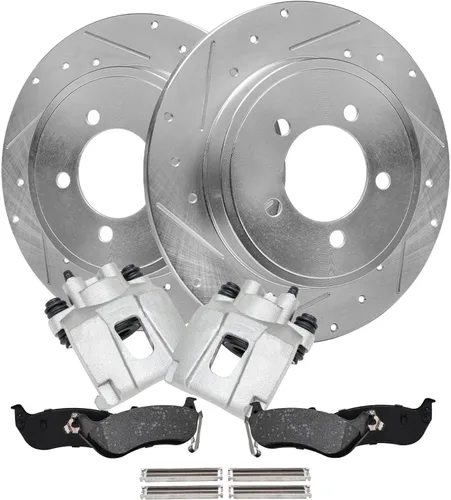 Vista 9 de Detroit Axle - Kit de freno delantero para Hyundai Nexo 2019-2024, rotores de freno perforados y ranurados, pastillas de freno de cerámica