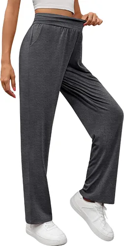 Vista 4 de Neer 2 piezas de pantalones deportivos de yoga de pierna ancha para mujer, pantalones de descanso de cintura alta, pantalones de entrenamiento