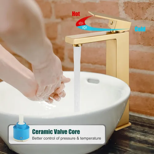 Vista 6 de Heyalan Grifo de lavabo para baño, grifo de lavabo de una sola manija, acero inoxidable SUS304, cuerpo alto, 1 agujero, mezclador de tocador