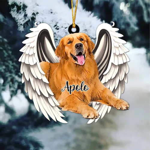 Vista 5 de GODMERCH Adorno personalizado de Golden Retriever con alas de ángel, adorno de Navidad acrílico para perros, adorno colgante de perro personalizado
