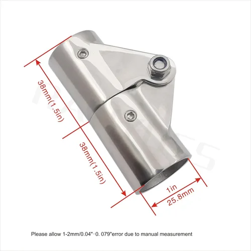 Vista 2 de Conector giratorio plegable de acero inoxidable 316 resistente para tubo de barandilla de mano de barco de 7/8 pulgadas o 1 pulgada