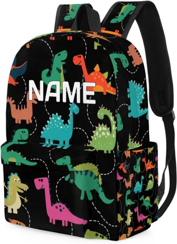 Vista 3 de OMFUNS Mochila personalizada de animales lindos para niños y niñas, mochila personalizada para niños y niñas, mochila escolar de viaje, Dinosaurio