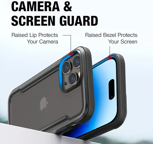 Vista 4 de RAPTIC Shield para iPhone 14 Pro, funda protectora transparente a prueba de golpes, grado militar probada en caídas de 10 pies, marco de aluminio