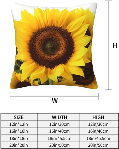 Vista 4 de Funda de cojín cuadrada suave con estampado de girasol, funda de cojín para decoración del hogar, sala de estar, cama, sofá automóvil, 16 x 16