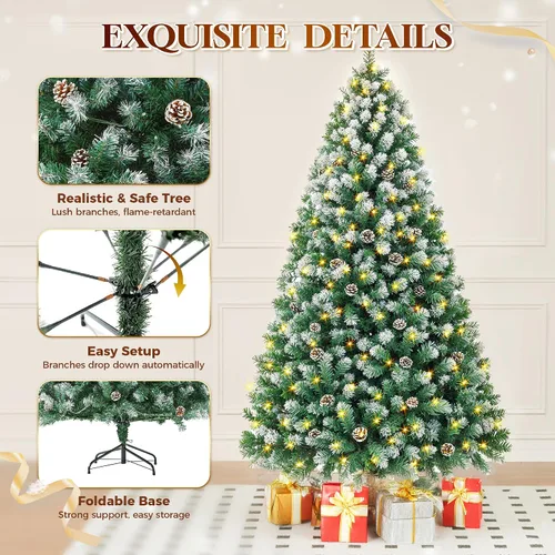 Vista 9 de HOLLO STAR Árbol de Navidad preiluminado de 7.5 pies con 379 luces LED, control de aplicación, árbol de Navidad artificial, luces RGBW multicolor