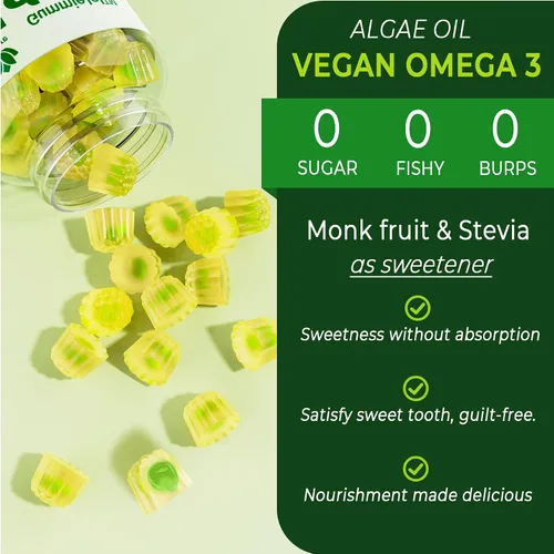Vista 8 de Gomitas Omega 3 de 2200 mg de aceite de algas (DHA 640 mg y EPA 290 mg) para mujeres y hombres, alternativa de aceite de pescado vegano Omega 3