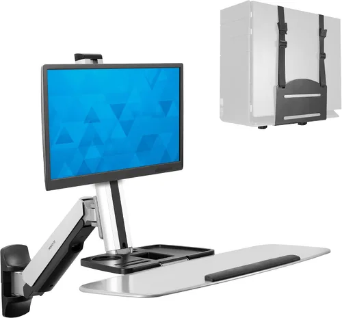 Vista 9 de Mount-It! (MI-7940) Escritorio vertical móvil, altura ajustable, para computadora, estación de trabajo, carrito con ruedas, Plateado