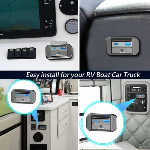 Vista 5 de Carga rápida dual 3.0, salida USB RV Qidoe Panel de montaje en pared de 12 voltios salida USB accesorios de coche con interruptor de alimentación