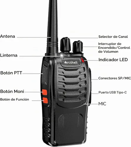 Vista 8 de Radios bidireccionales recargables de largo alcance con auricular, paquete de 5 unidades Arcshell AR-5 Walkie Talkies batería de iones de litio