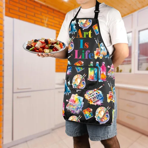 Vista 6 de JXGZSO Delantal de pintor para artistas, regalo para amantes del arte, pintor, regalo para artistas, delantal impermeable con bolsillo