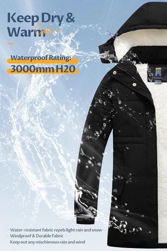 Vista 4 de CREATMO US Abrigo de invierno de sherpa grueso para mujer, chaqueta de nieve cálida con capucha extraíble
