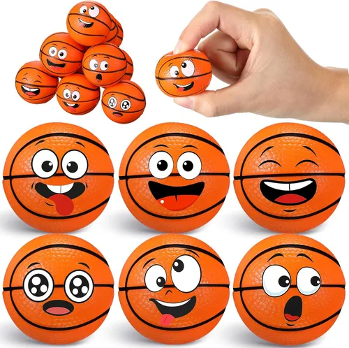 Vista 7 de Arrowbash 12 piezas de mini bolas de estrés con cara para niños y niñas, bolas de espuma para apretar con cara divertida deportiva para alivio