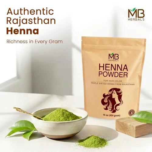 Vista 5 de MB Herbals Polvo de Henna 100% Natural y Pura 454 Gram 16 oz / 1.00 LB Para Color de Cabello Natural Naranja-Rojo Triple Tamiz Crudo No