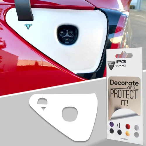 Vista 7 de IPG para Tesla - Calcomanías adhesivas de envoltura de puerto de carga, emblema para bricolaje, personaliza el modelo 3-Y (rosa)