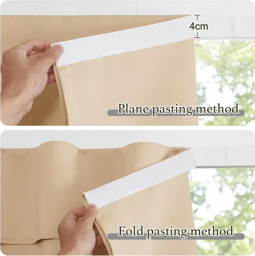 Vista 4 de NICETOWN Biscotti - Cortinas opacas para puerta francesa, color beige, 72 pulgadas de largo Cortina de ventana portátil de granja autoadhesiva