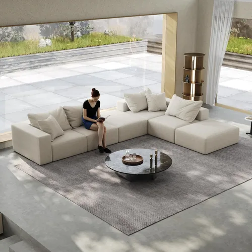 Vista 6 de Sofá modular de gran tamaño de 162 pulgadas, moderno sofá modular tapizado en forma de L de felpilla con 6 almohadas, combinación gratuita de sofá