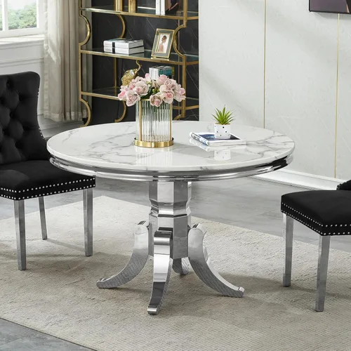 Vista 9 de Mesa de comedor de mármol negro para 4, 6, 70 pulgadas, moderna mesa de comedor de cocina dorada con base de acero inoxidable con diseño