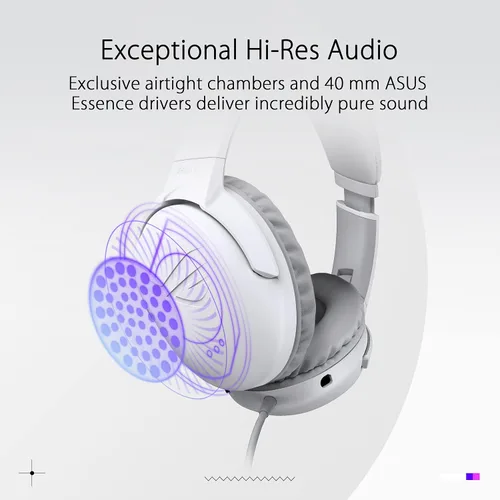 Vista 2 de ASUS ROG Strix Go Core Moonlight White - Auriculares para juegos Audio de alta resolución, conector de 0.138in, control de volumen y micrófono