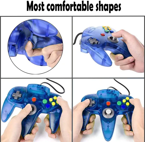 Vista 5 de Tevodo Controlador N64, controlador clásico con cable mejorado compatible con consola N64 (morado transparente y verde transparente)