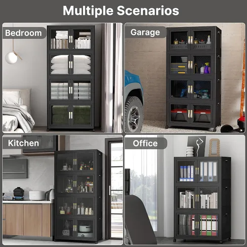 Vista 8 de Contenedores de almacenamiento apilables con tapas, puertas transparentes, contenedores de almacenamiento de 120 cuartos de galón, armario