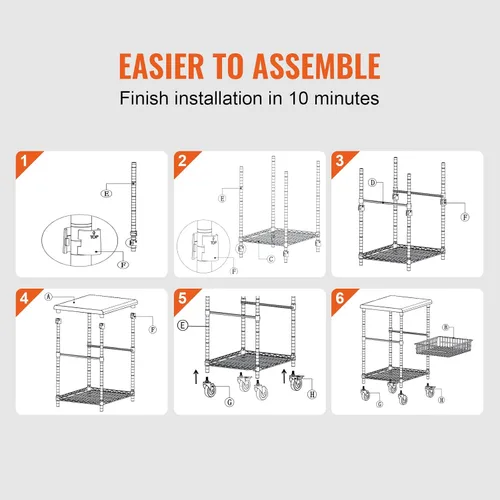 Vista 6 de VEVOR Carrito Utilitario de Cocina, 36.6"x20"x24" Carrito Rodante de Alambre de 3 Niveles, Carrito de Servicio de Acero con Capacidad de 470LBS