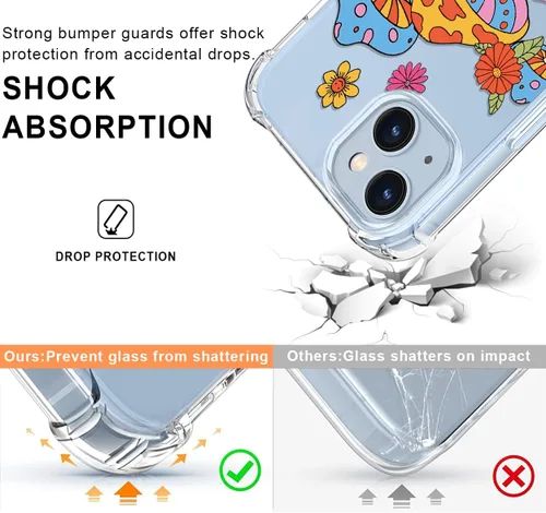 Vista 4 de Funda para iPhone 14, funda transparente con hongo para iPhone 14, funda protectora delgada y suave para iPhone 14 de 6.1 pulgadas, color hongo