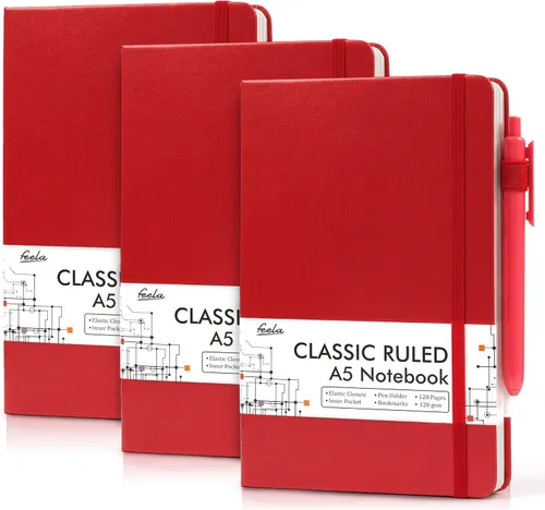 Vista 30 de feela Paquete de 3 Cuadernos Diarios a Granel, Cuaderno de Tapa Dura Clásico con Rayas Rayado Diarios con Soporte para Bolígrafo para Mujeres Niñas