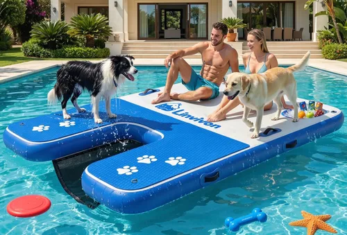 Vista 10 de Rampa inflable para perros de hasta 240 libras, plataforma flotante con espuma EVA antideslizante, segura y fácil acceso al agua, rampa para perros